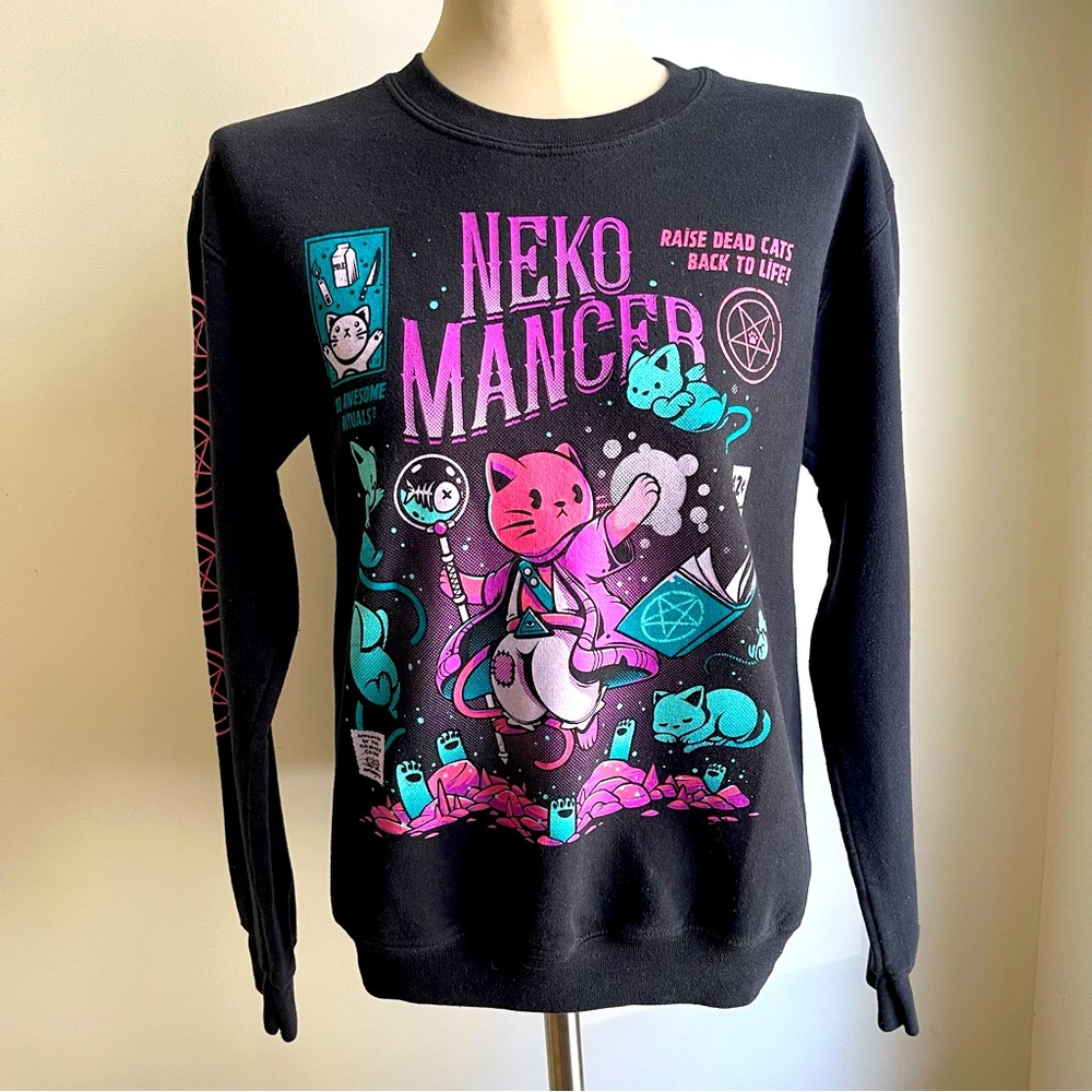 Womens Nekomancer Cat Sweatshirt Kitten Black Gildan Anime Whimsigoth Small